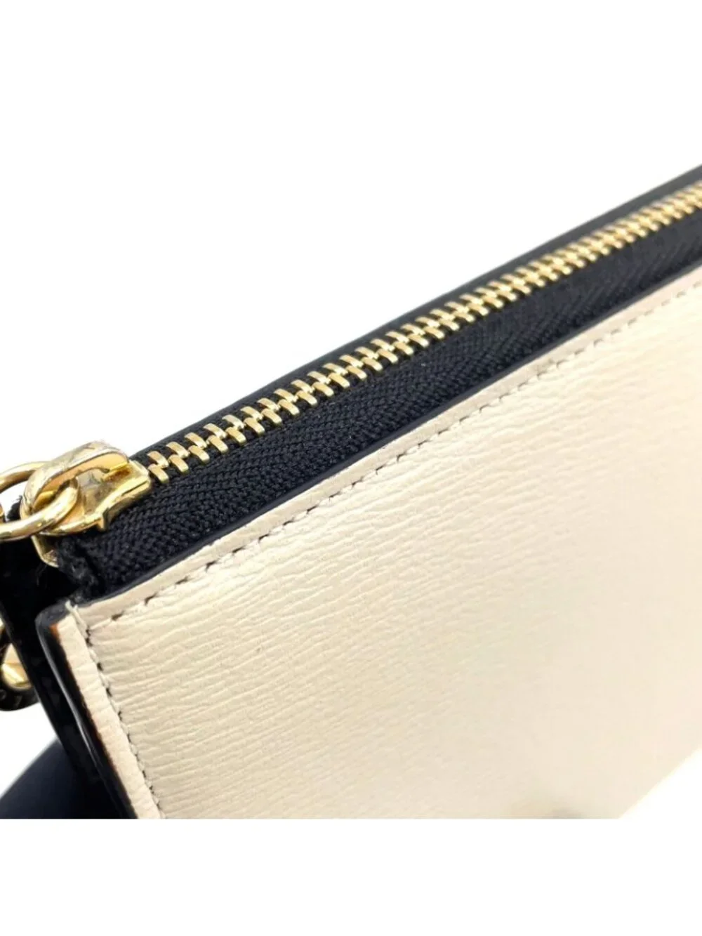 Bvlgari B-zero One Charm L-shaped Zipper Leather Black White Wallet Gold